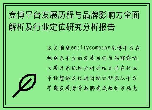 竞博平台发展历程与品牌影响力全面解析及行业定位研究分析报告