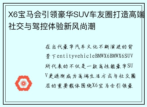X6宝马会引领豪华SUV车友圈打造高端社交与驾控体验新风尚潮